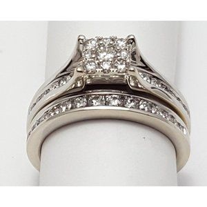 Beautiful 14K Karat Solid White Gold Designer Diamond Engagement & Band Ring Set